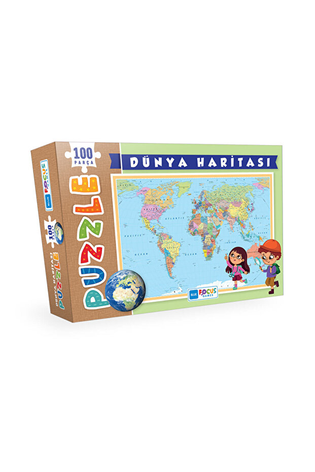 100 Parça Puzzle - Dünya Haritası Puzzle - 1