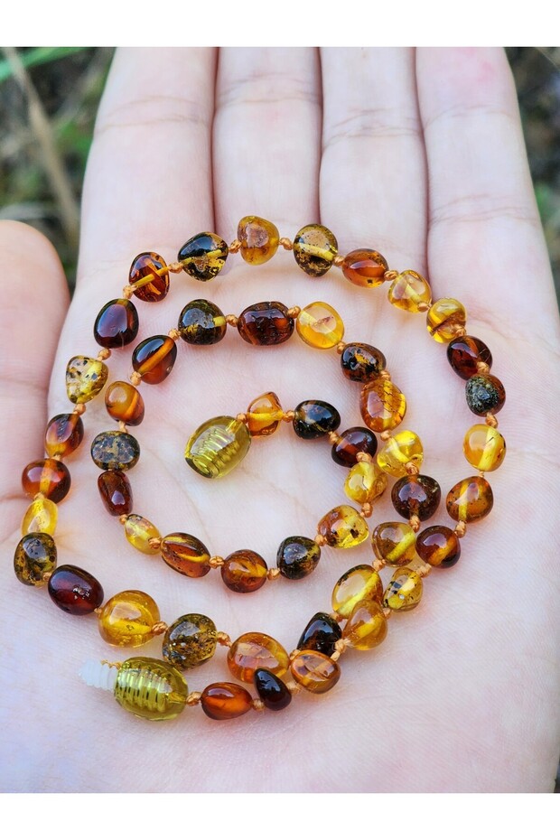 Damla Amber Fossil Baby Teeth Necklace 33 Cm Certified