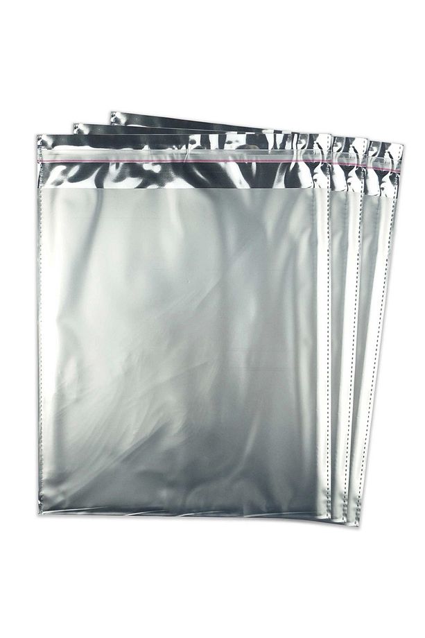 Lüx Yapışkanlı Hediye Paketi 30x35 Cm-lüks Metalize Poşet Gümüş 10 Adet - 1