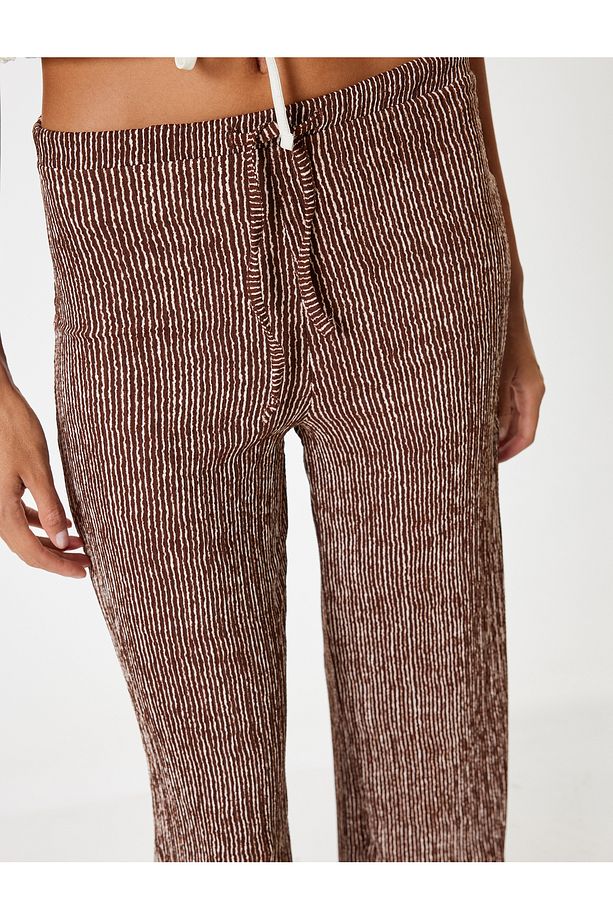 Geniş Paça Pantolon Beli Bağcıklı Yüksek Bel Rahat Kalıp Bürümcük - 5