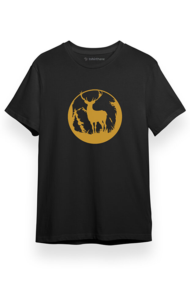 تي شيرت رجالي أسود بأكمام قصيرة من Wild Deer Icon