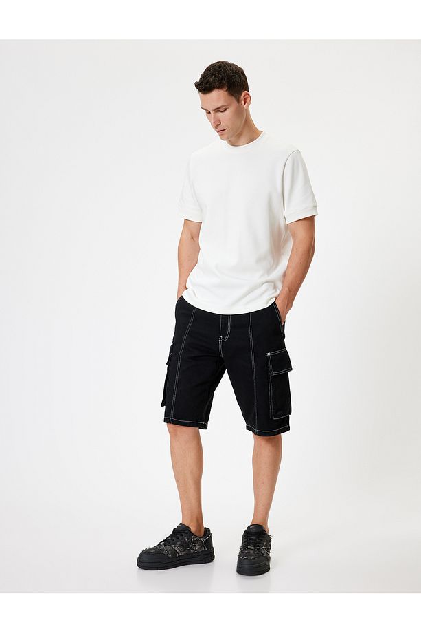Kot Şort Loose Fit Kargo Cep Detaylı Bermuda Pamuklu - 2