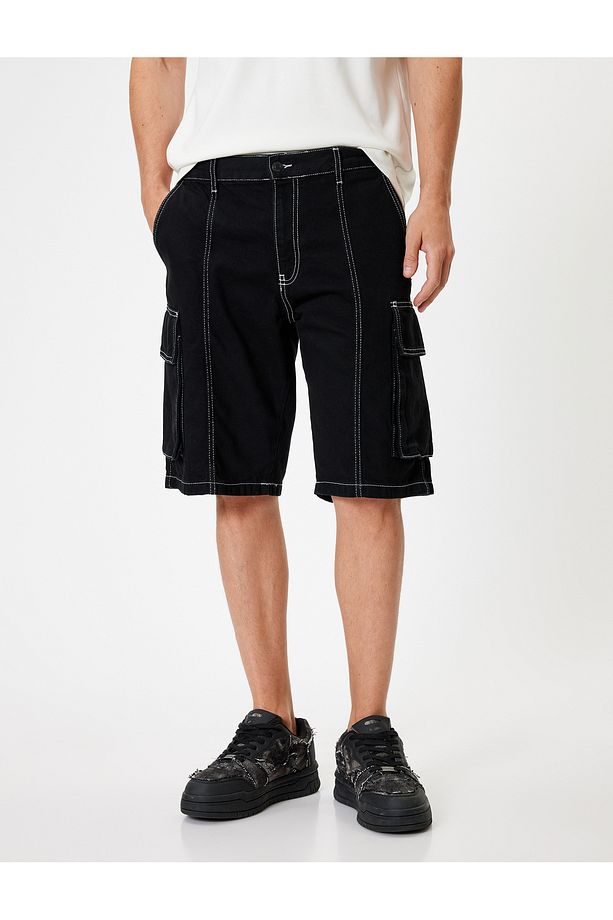 Kot Şort Loose Fit Kargo Cep Detaylı Bermuda Pamuklu - 3