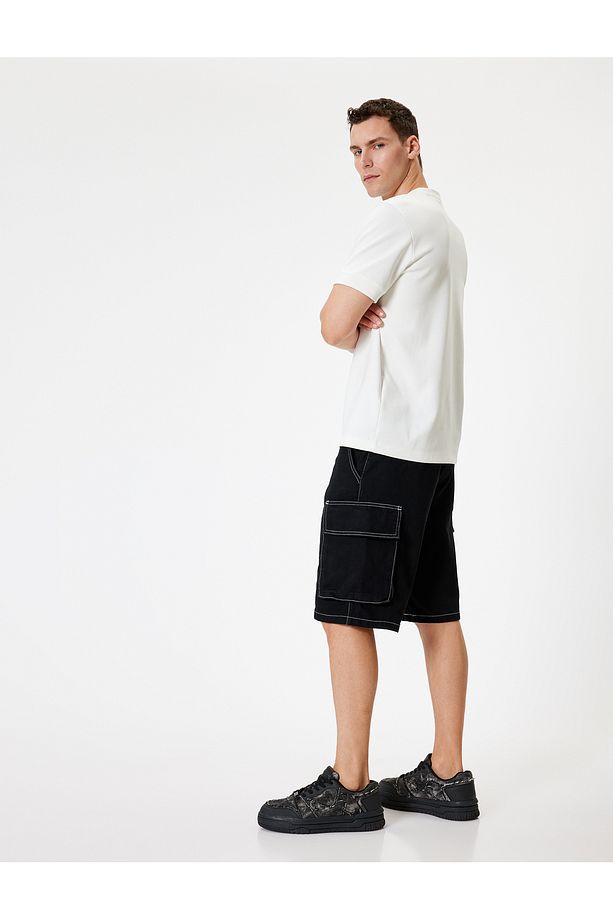 Kot Şort Loose Fit Kargo Cep Detaylı Bermuda Pamuklu - 1
