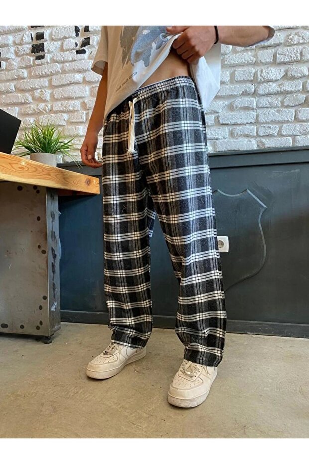 بدلة رياضية منقوشة مربعة الشكل باللونين الأسود والأبيض للجنسين من Harajuku