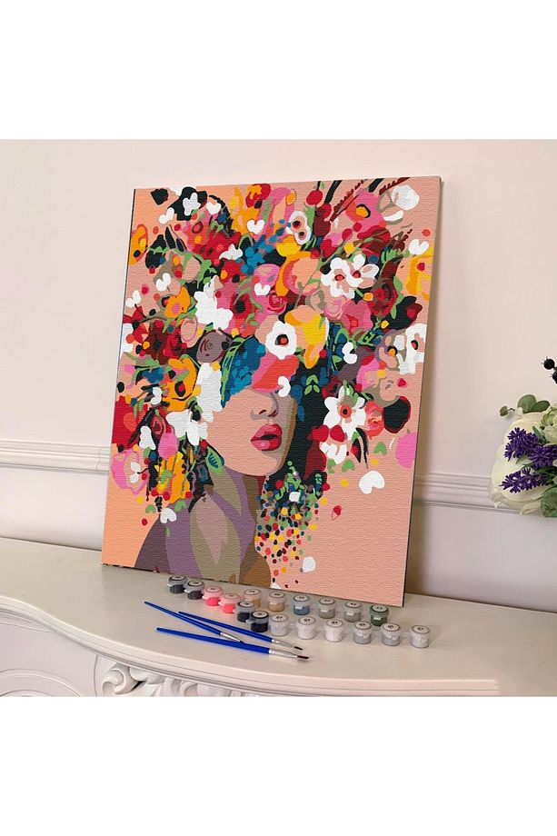 Sayılarla Boyama Seti 40 x 50 cm Tuval Şasesine Gerili Kadındaki Çiçekler - 3