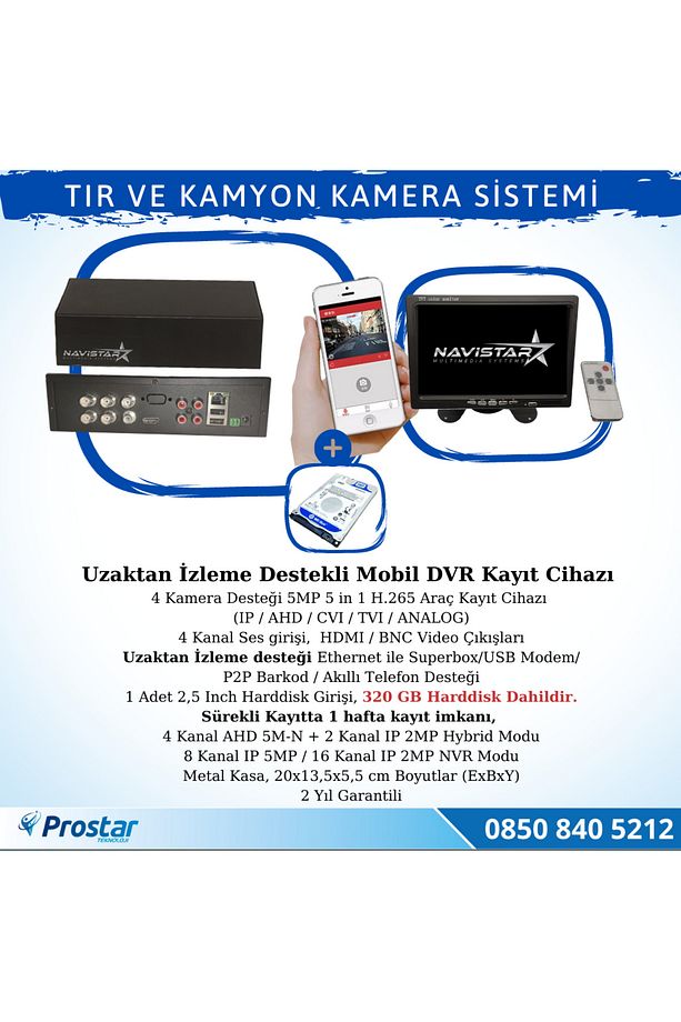 Tır Ve Kamyonlar Için Uzaktan Izlemeli 4 Kameralı 320 Gb Harddisk Kamera Seti - 2
