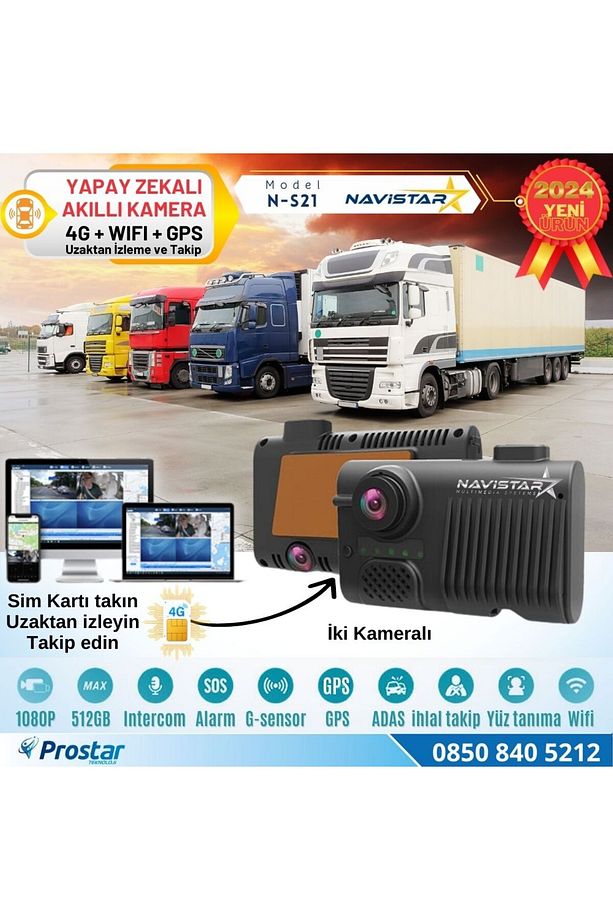 4G Uzaktan izlemeli 2 Kameralı Wifi GPS Yapay Zeka destekli Akıllı Dashcam Kamyon Tır Kamera Sistemi - 1