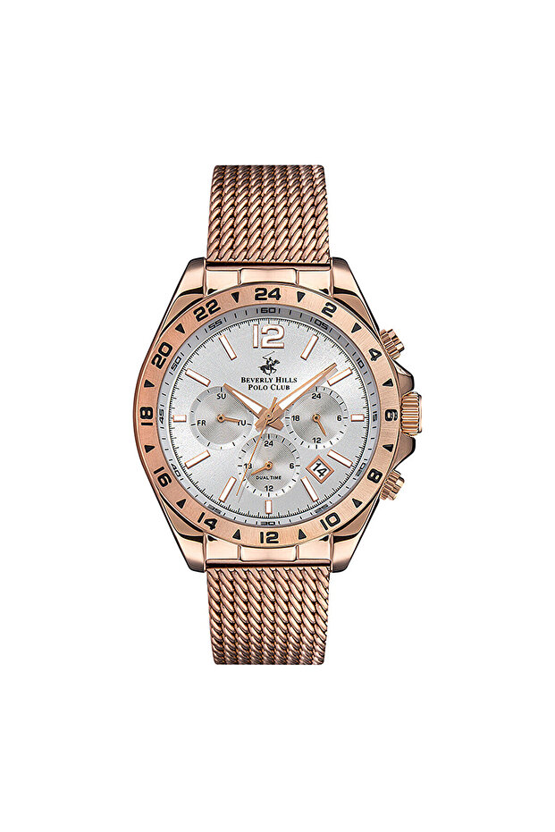 Bp3128X.430 Men's Wristwatch | 42mm Rose Gold Mesh Strap, Silver Dial