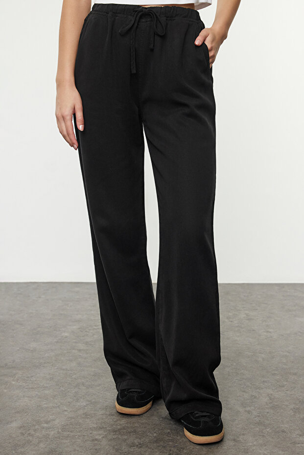 More Sustainable Siyah %100 Tencel™ Beli Lastikli Yüksek Bel Jeans TWOSS24JE00203 - 8
