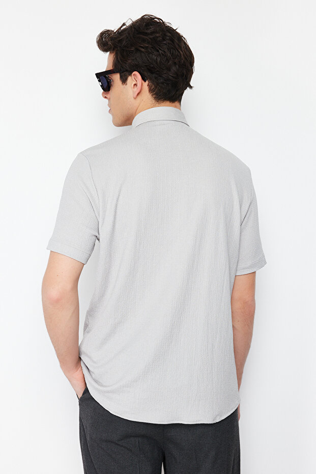 Gri Regular Fit Kısa Kol Yazlık Dokulu Bürümcük Örme Gömlek TMNSS23GO00055 - 6