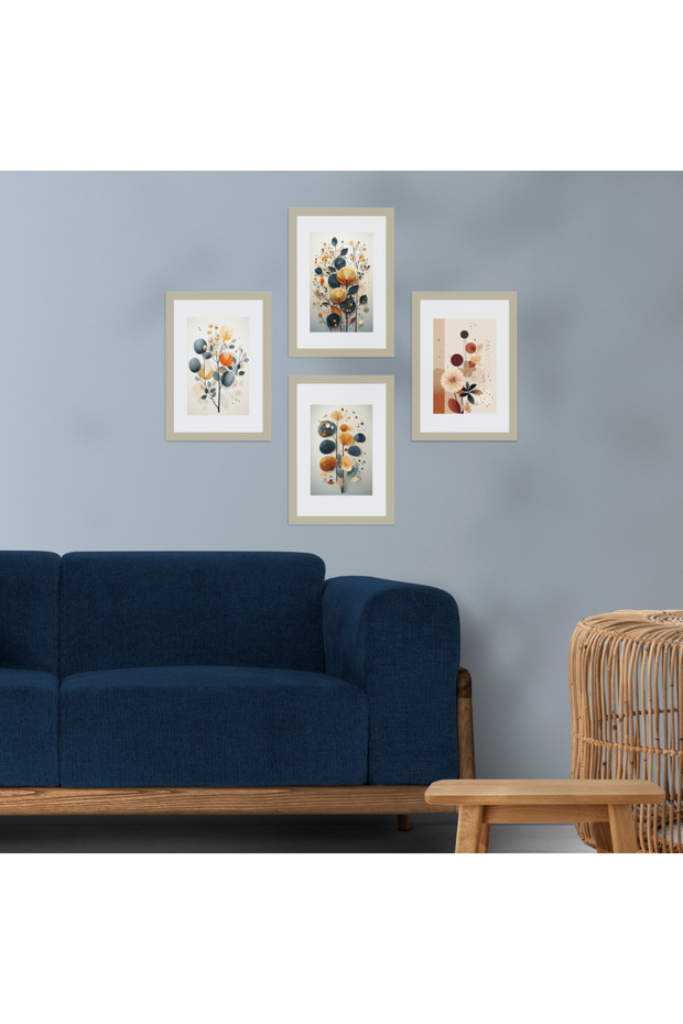 4 Parça Çerçeve Görünümlü Mdf Tablo-Poster Seti