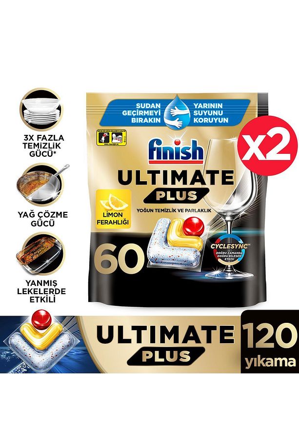 Ultimate Plus Hepsi Bir Arada Bulaşık Makinesi Deterjanı  Kapsül Tablet Limon 120 Adet (60 x 2'li) - 1