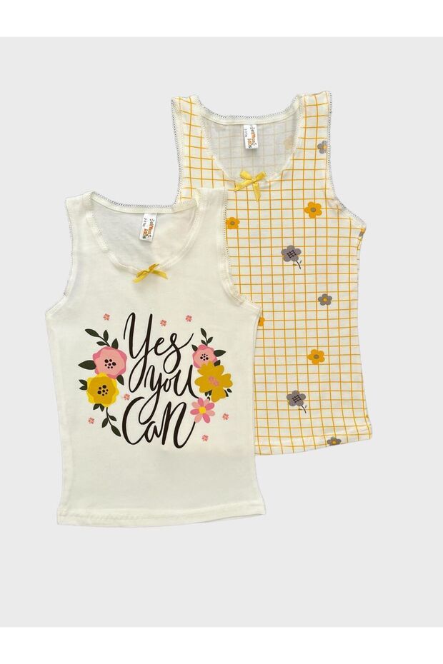 Girls' Cotton Yellow and White Floral Print 2-Pack Tank Top