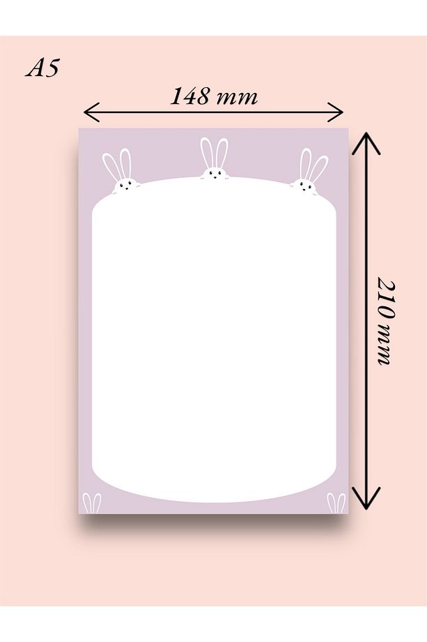 Lila Tavşan Desenli 2'li Set (A4-A5) Notepad - Not Defteri - Bloknot (KARELİ) - 3