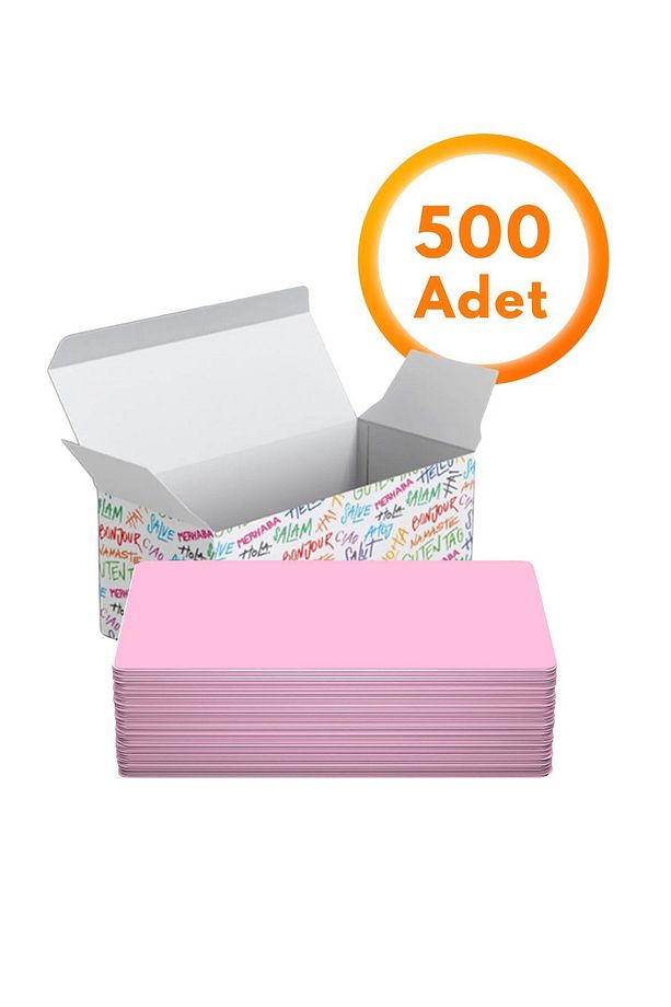 Baskısız Pembe Kelime Kartları 500 Adet - Ezber, Not Almak İçin Çok Amaçlı Siyah Kutulu Not Kartları - 1