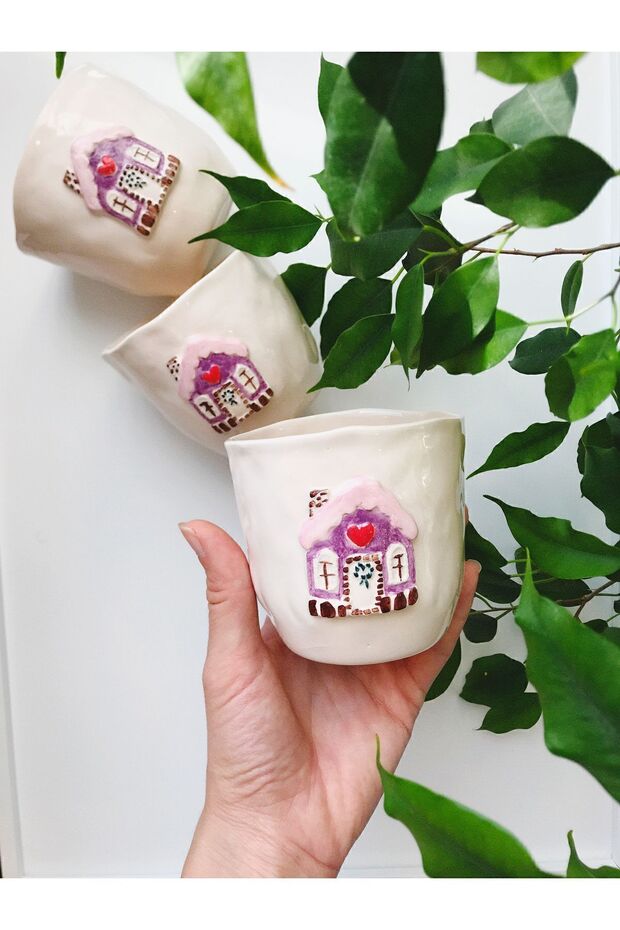 El Yapımı Mor Ev Kupa Bardak - 1