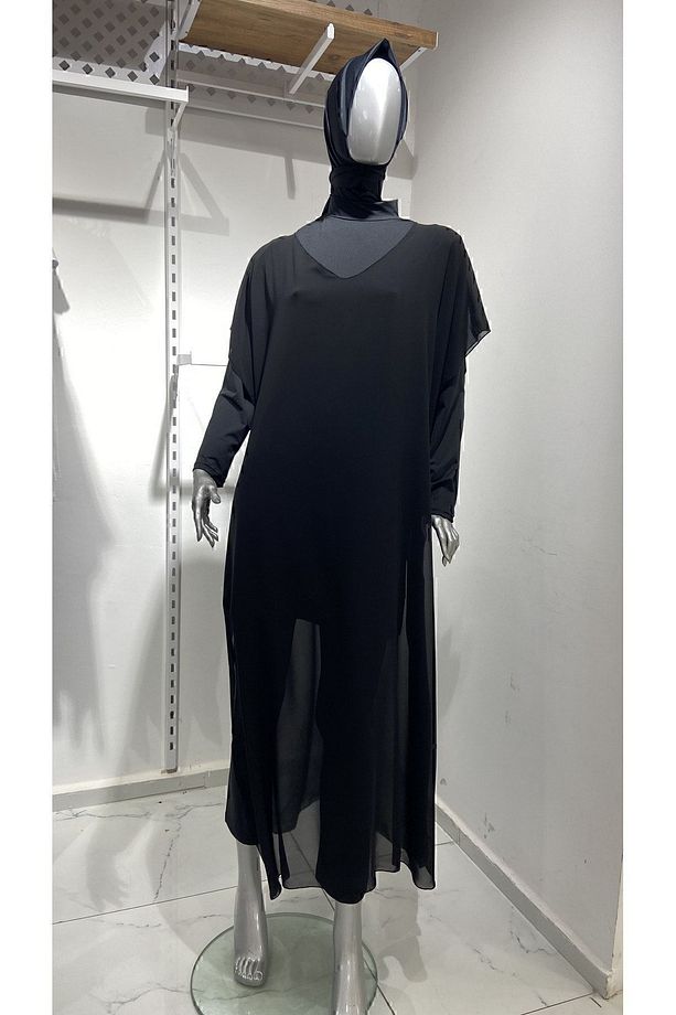 Siyah Şifon Kaftan Pareo Büyük Beden - 1
