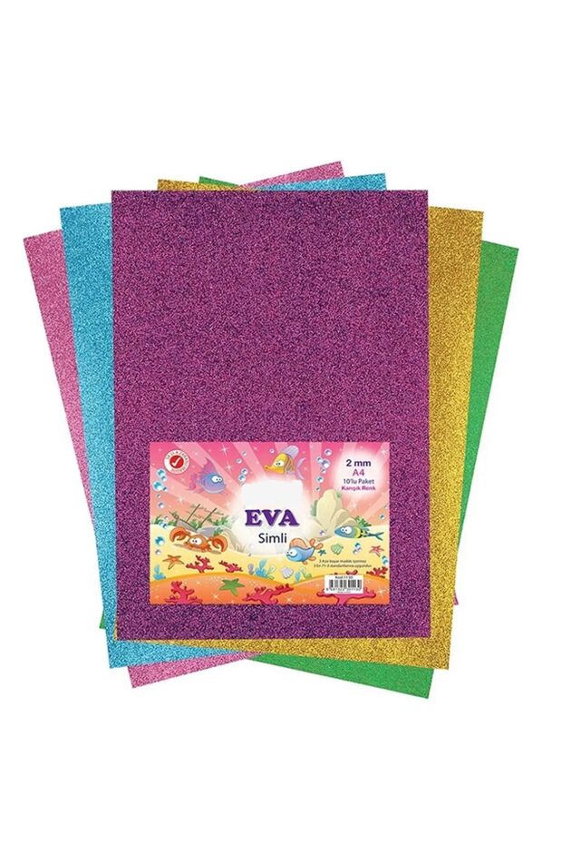 A4 Boyutunda 10'lu Karışık Simli Eva Yapışkanlı ( 1 Paket ) - 1