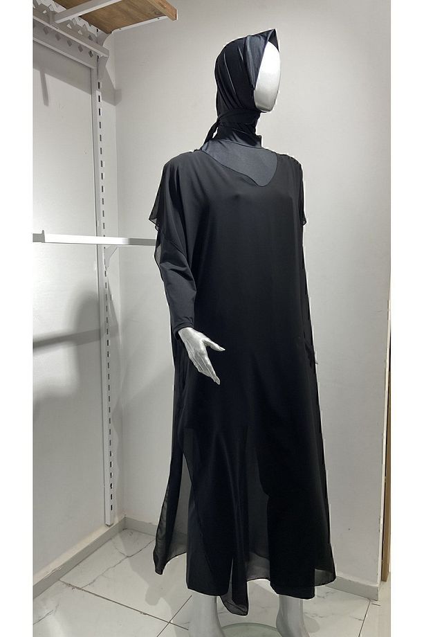 Siyah Şifon Kaftan Pareo Büyük Beden - 6