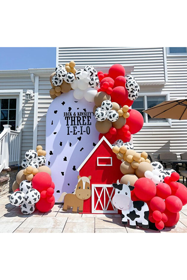 Cow Pattern Balloon Farm Concept Birthday Ornament Balloon Chain 100 Pcs