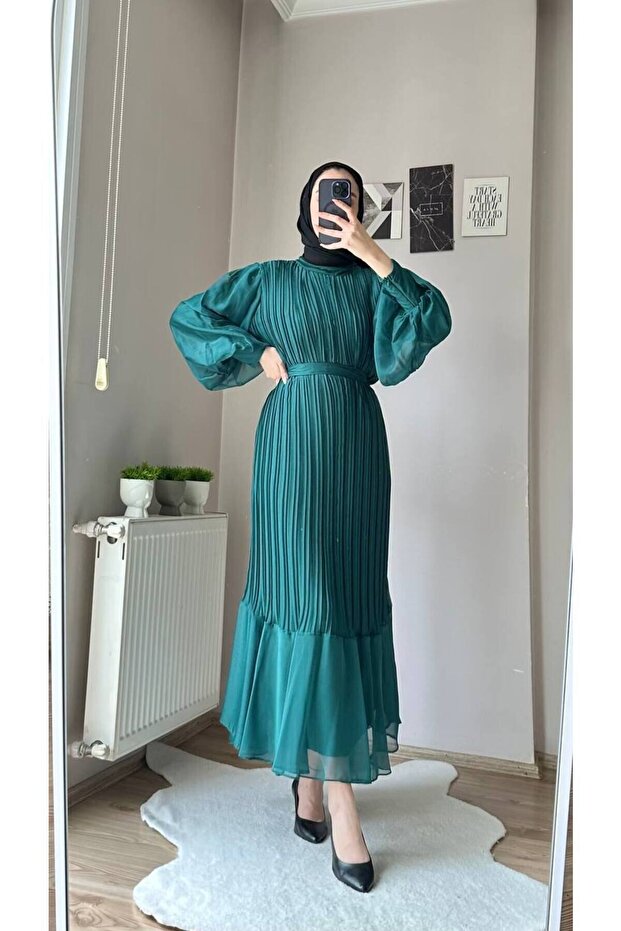 PİLİSELİ JANJAN ŞİFON ELBİSE - 1