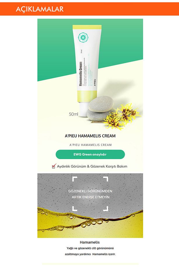 Hamamelis Özlü Yağlanma Ve Gözenek Karşıtı Bakım Sunan Nemlendirici Krem A'pıeu Hamamelis Cream - 2