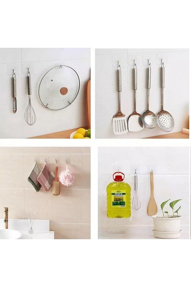 Kendinden Yapışkanlı Kancalı Mutfak Banyo Askısı Şeffaf 5 Adet - 4
