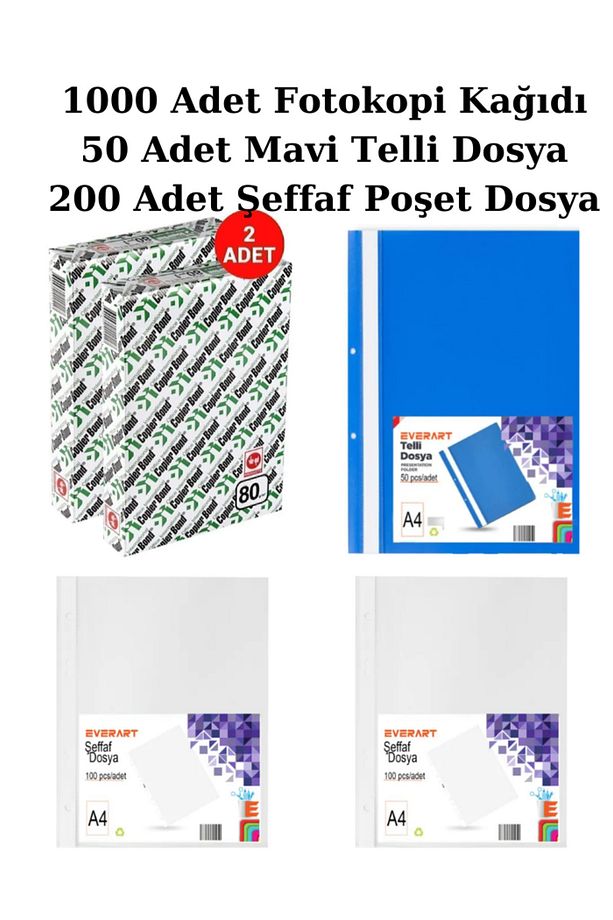 Ofis Dosyalama Seti, Poşet Dosya, Fotokopi Kağıdı, Mavi Telli Dosya - 1