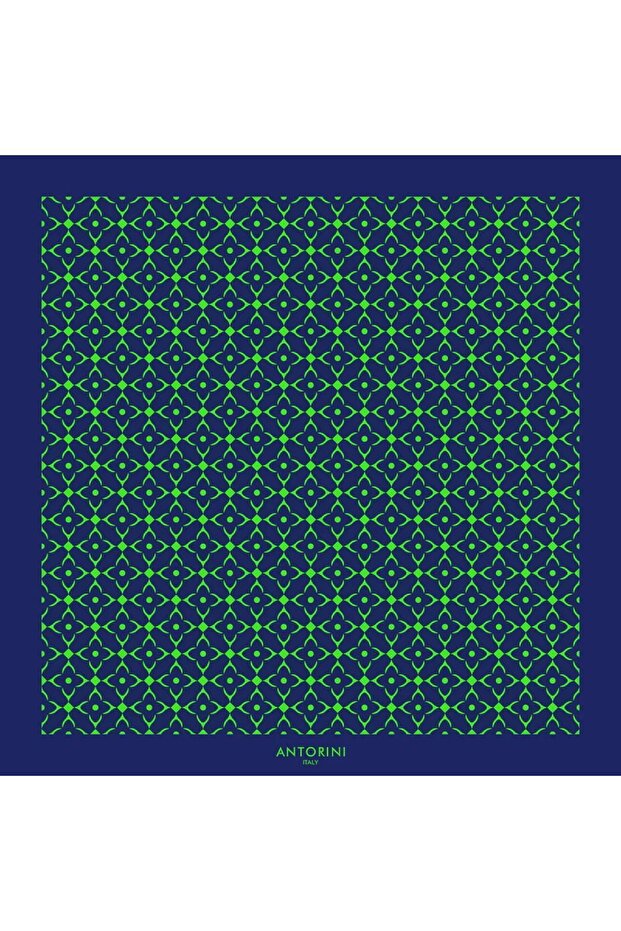 Geometric Blue & Neon Green Italian Made Limited Edition Handmade Scarf Bandana Shawl Como Scarf