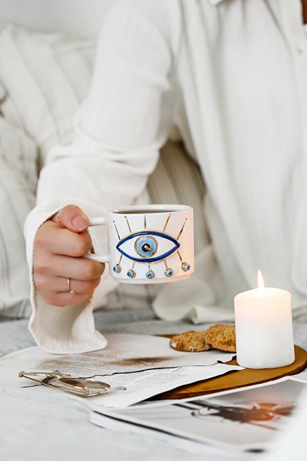 Evil Eye Maxi / Blue Eye Handmade Ceramic Mug / Ceramic Mug