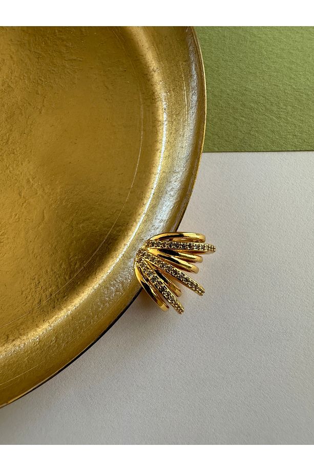 Gold Çok Sıralı Taşlı Kıkırdak Küpe Earcuff - 1