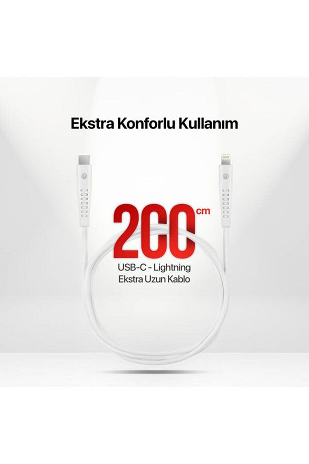 by ttec 3A/27W Hızlı Şarj Destekli Ekstra Dayanıklı 200cm USB-C -iPhone Lightning Şarj Kablosu - 2