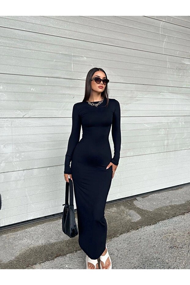 Rochie maxi neagra cu maneca lunga - 1