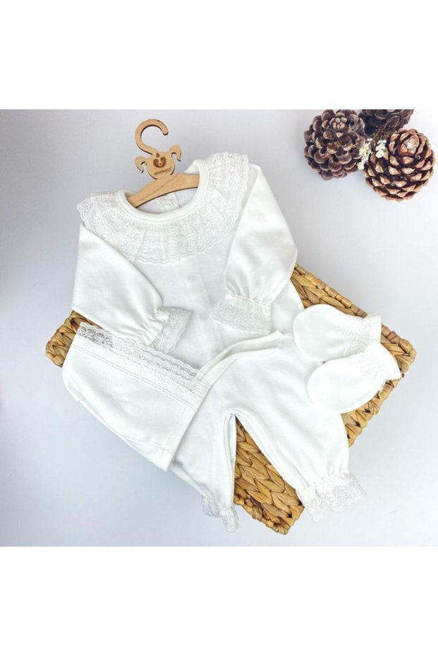 Baby Girl Lace Detailed Hospital Release Jumpsuit Mevlüt Set -