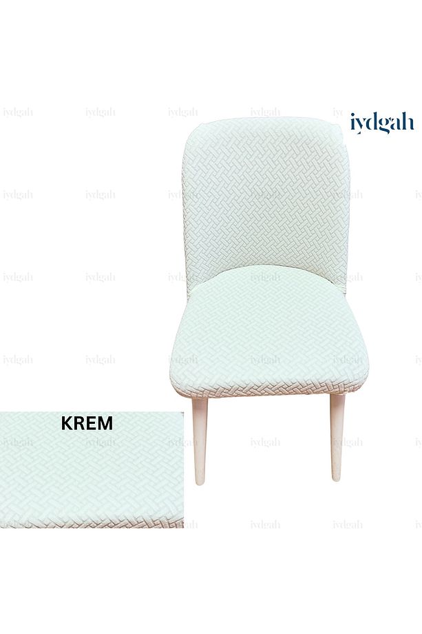 Tuğla Desen Kaliteli Büyük Oval Sandalye Kılıfı, Sandalye Örtüsü, Hasır Desen, Lastikli 1 Adet Krem - 1