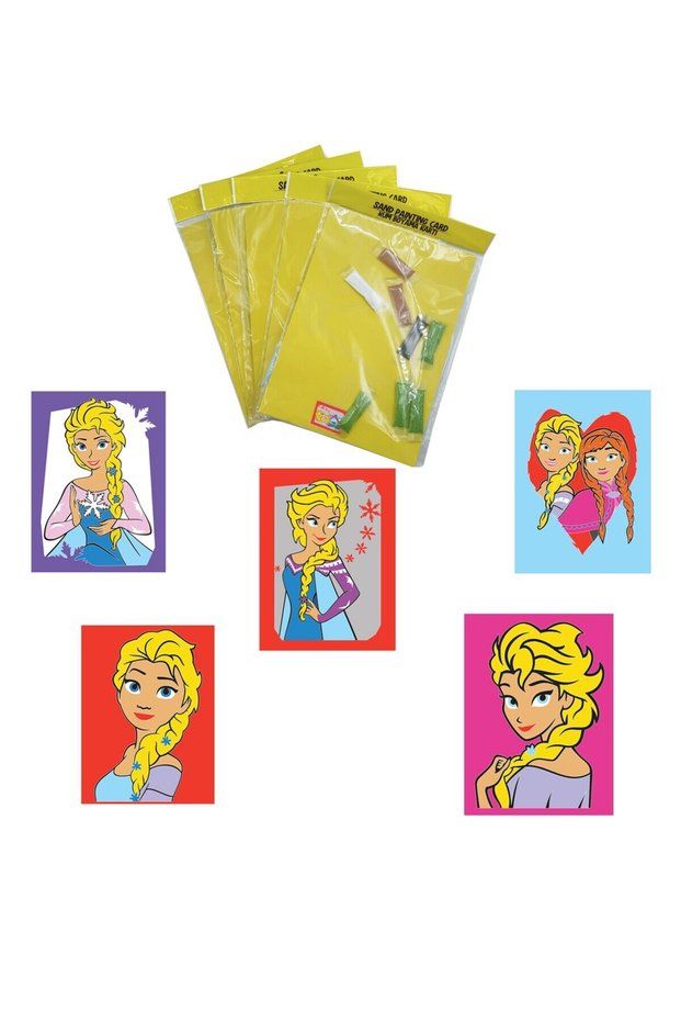 Disney Frozen 5 Pieces Large Size A4 Sand Painting Card Set | Educational Sand Painting Set for Kids