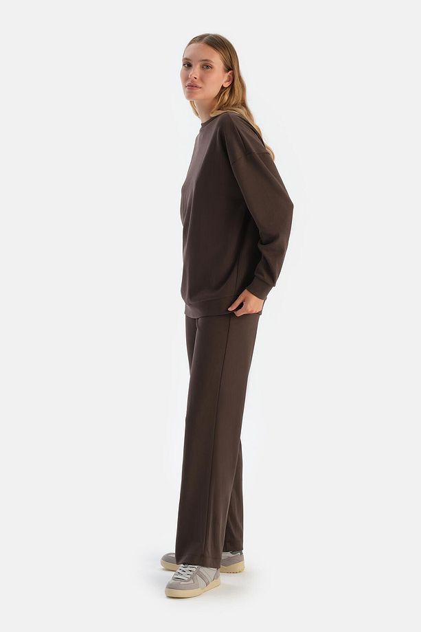 Koyu Kahve Basıc Modal Sweatshırt - 3
