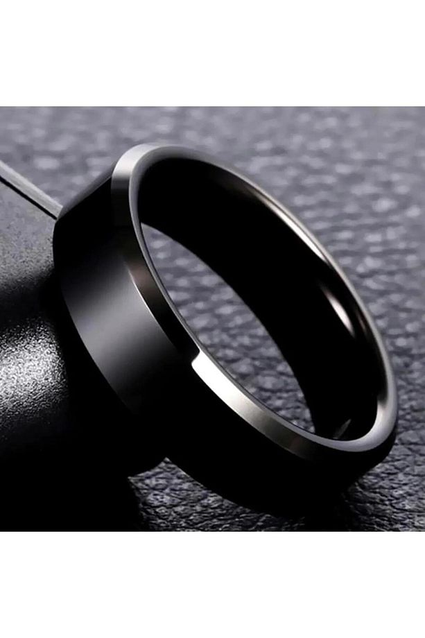 6mm Köşeli Düz Model Çelik Alyans Yüzük - 4