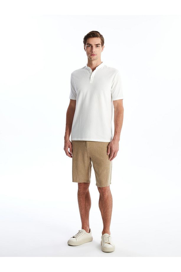Slim Fit Keten Karışımlı Erkek Şort - 1