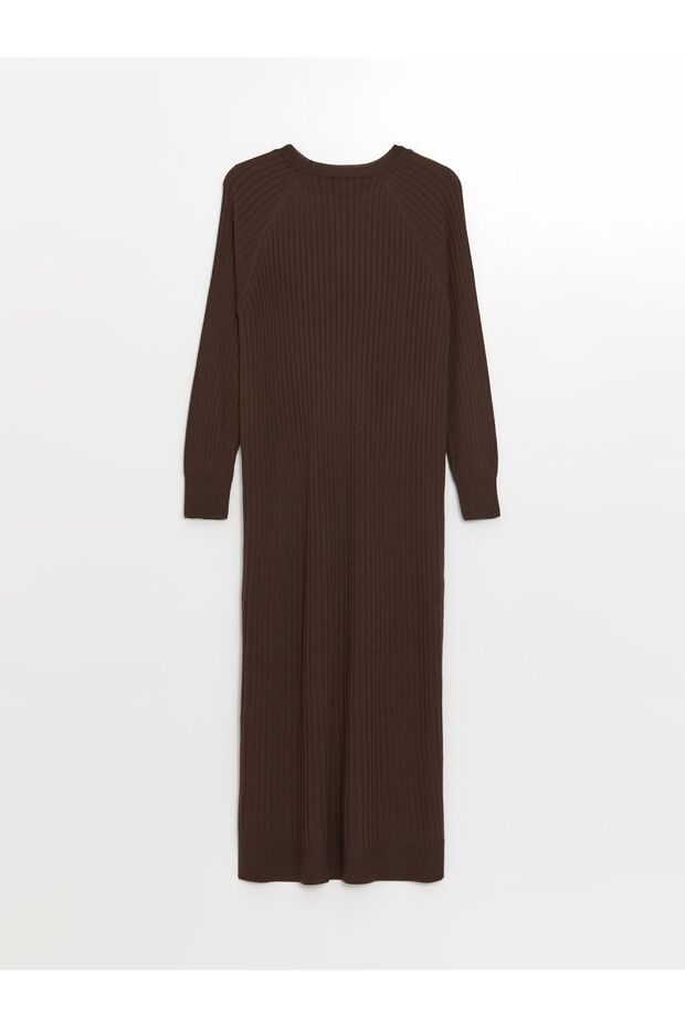 LCW Modest Bisiklet Yaka Düz Uzun Kollu Kadın Triko Elbise (W4) - 6