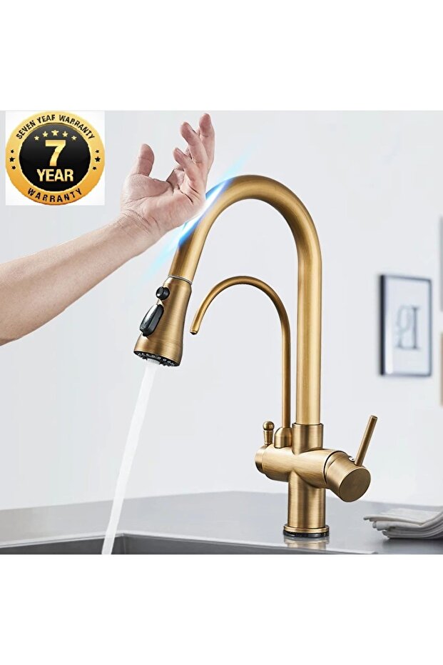 Dual Flow Antique Kitchen Sink Faucet with Fountain - 7 Years Warranty, Spiral and Touch