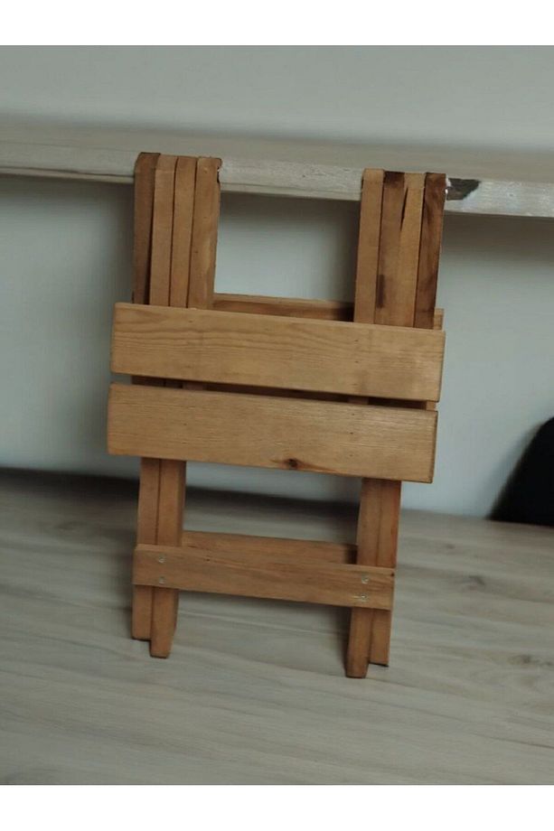 Doğal Ahşap Tabure Katlanır Kamp Taburesi Bahçe -Balkon Taburesi Piknik Taburesi- 2808 - 2