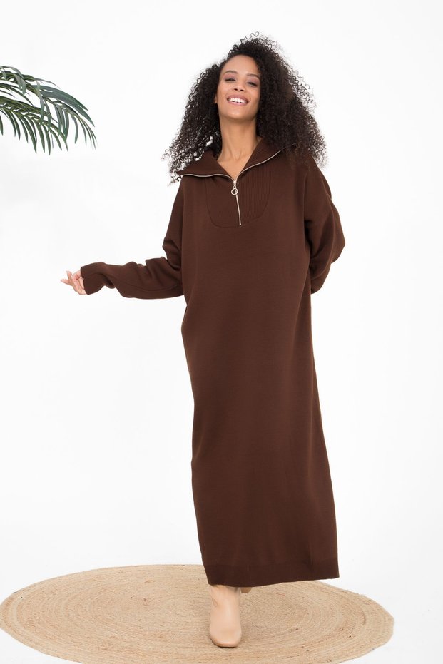 Women's Zipper Detailed Knitwear Long Dress
