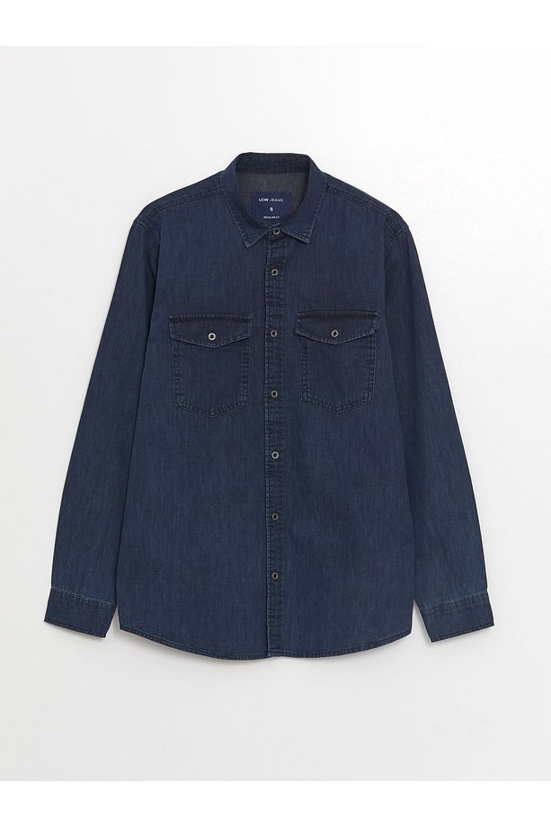 Regular Fit Uzun Kollu Erkek Jean Gömlek - 5