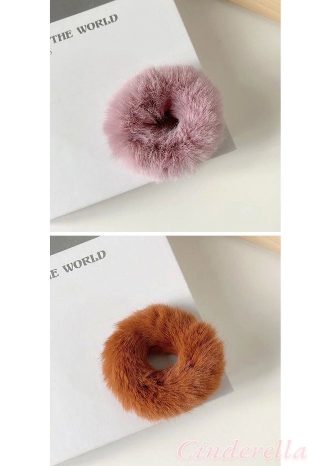 2-Piece Soft Fluffy Colorful Plush Bagel Hair Clip - Plush Scrunchie Elastic Hair Clip Color-4