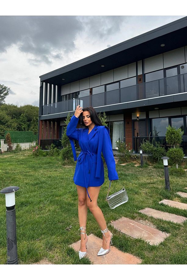 Tasarım Bağlamalı Oversize Blazer Ceket - 6
