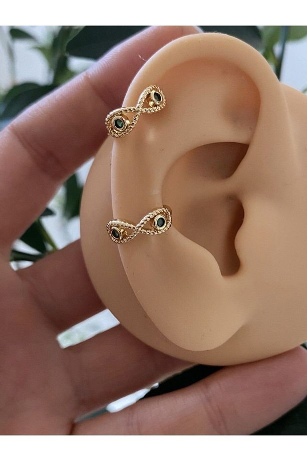 kararmaz ZİRKON TAŞLI earcuff sıkıştırmalı kıkırdak conch orbital delik gerektirmeyen küpe - 1