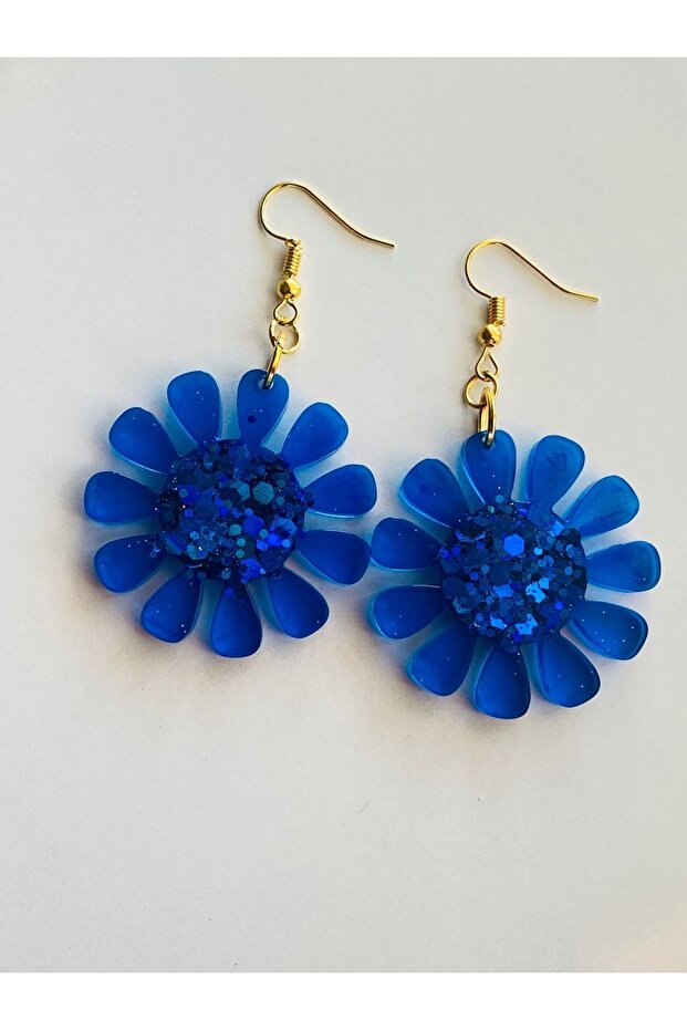 الأقراط نمط زهرة زرقاء - 3