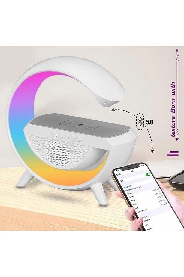 G Şekli Atmosfer Akıllı Rgb Lamba Wireless Kablosuz Şarj, Bluetooth Hoparlör - Speaker - 3